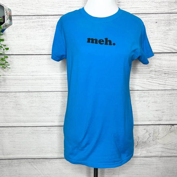 Meh. Electric Blue Funny Short Sleeve T-Shirt Women’s Size Large - Picture 2 of 6